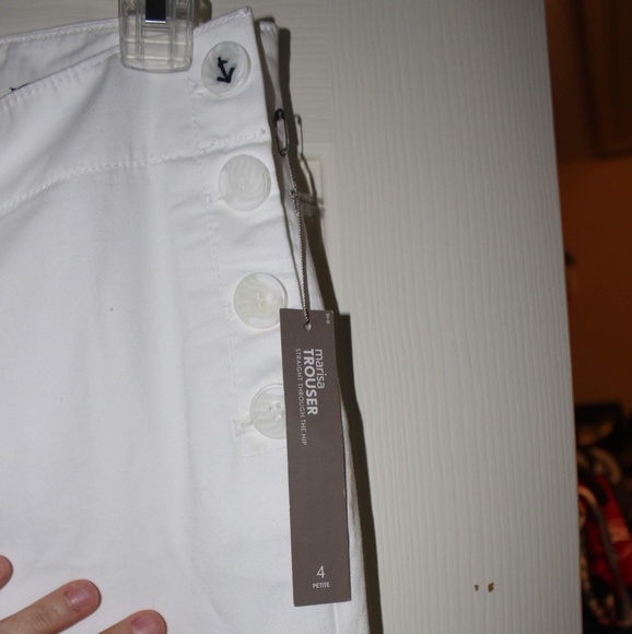White Ann Taylor Loft slacks - nautical buttons - Picture 2 of 8